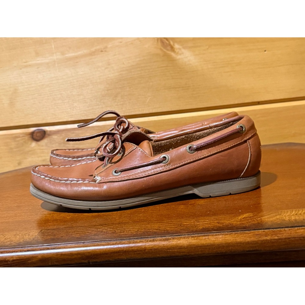 Rockport Womens Tan Leather Boat Shoes Classic Nautical Deck Loafers Brown 8.5 - Picture 5 of 9